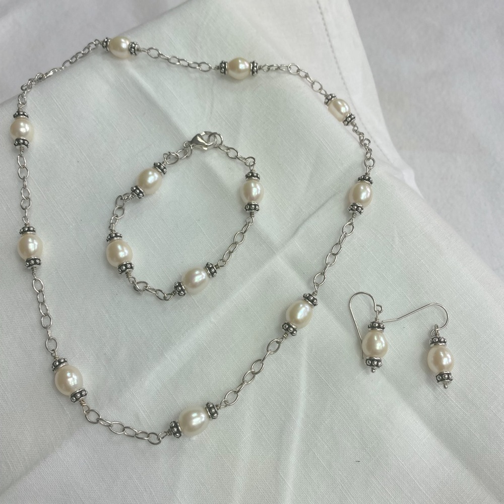Honora Pearl & Sterling Silver Necklace Earrings Bracelet NIB